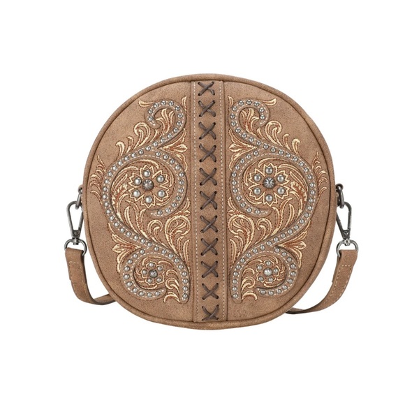 Montana West Handbags - Montana West Floral Embroidered Collection Circle Bag/Crossbody Brown